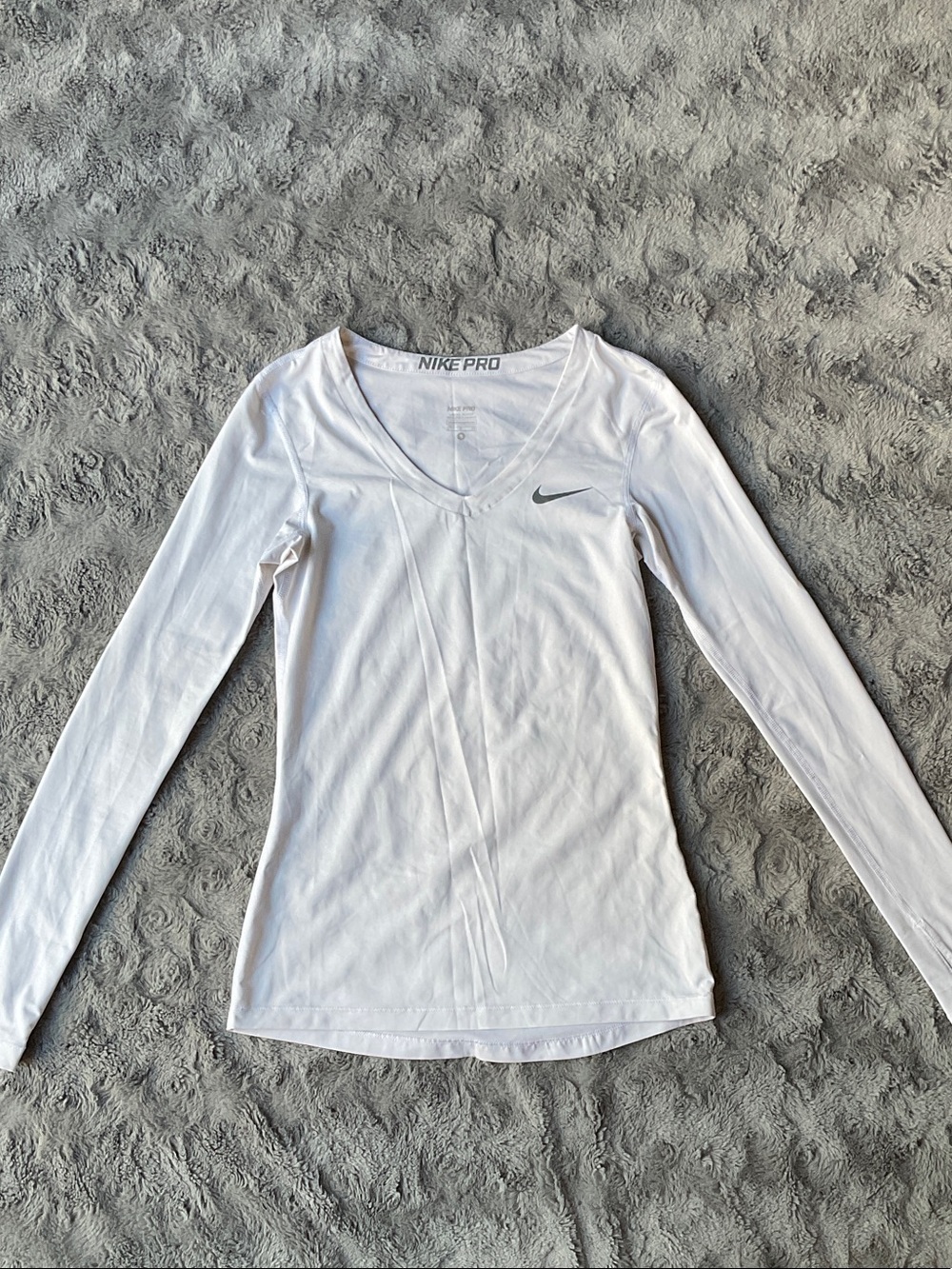 Nike White Women's Long-Sleeve V-Neck Performance Top